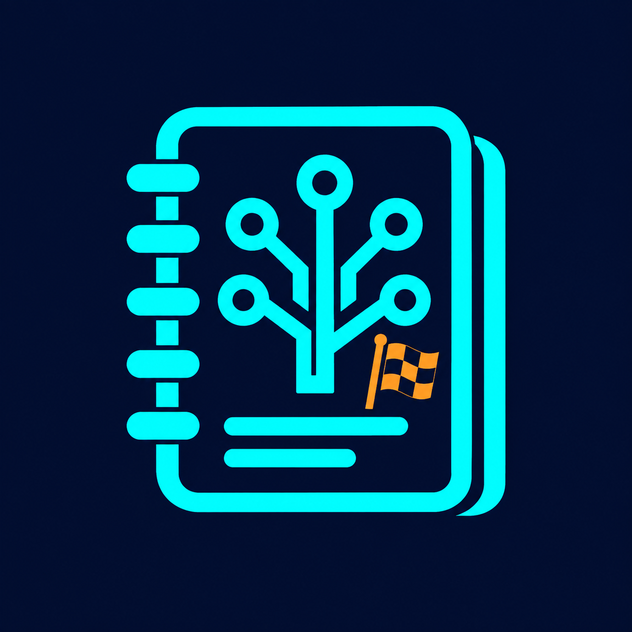 AI Trial Log cyan logbook and finish flag symbol